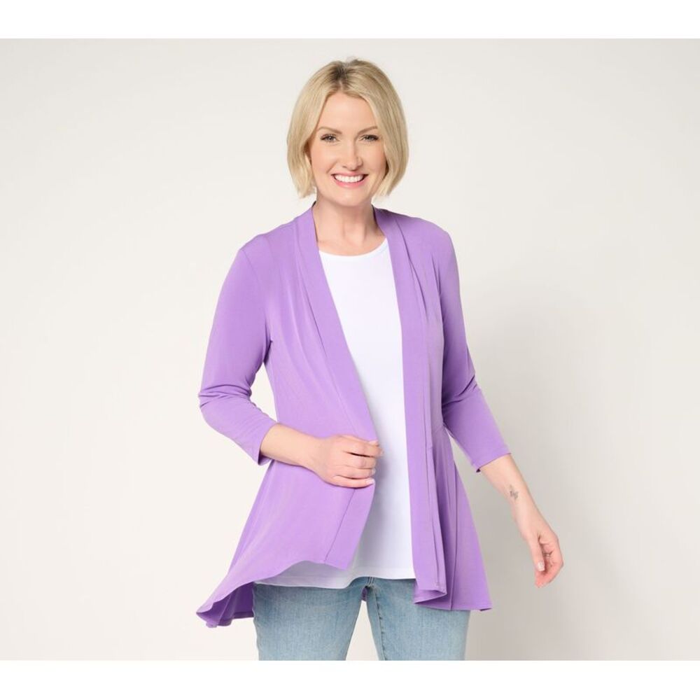 Susan Graver Women's Top Sweater Sz XL Liquid Knit Sleeve Cardigan Purple